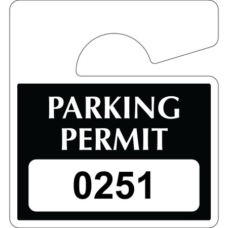 Lustre-Cal Heavy Duty Hanging Parking Permit Black 3in x 2.75in  55mil Plastic Serialized 251-300, 50PK 253812551K0251